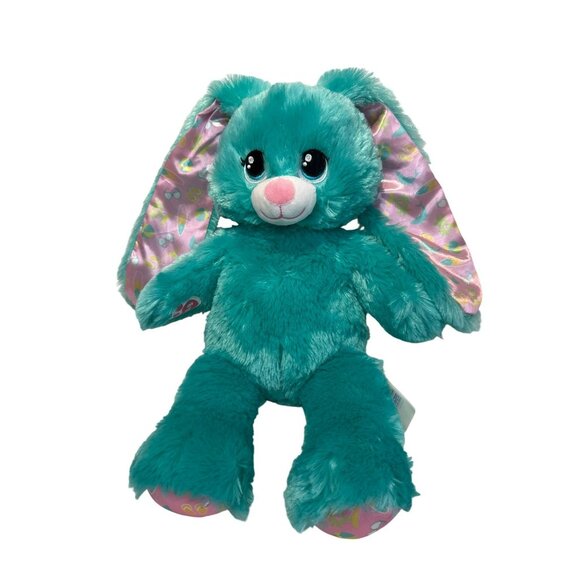 Turquoise Build-A-Bear Bunny Plush With Pink Patterned Ears & Feet - Picture 1 of 6